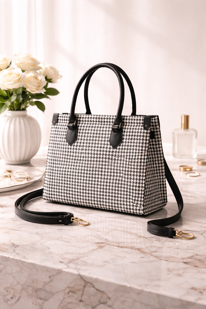 black & white houndstooth handbag