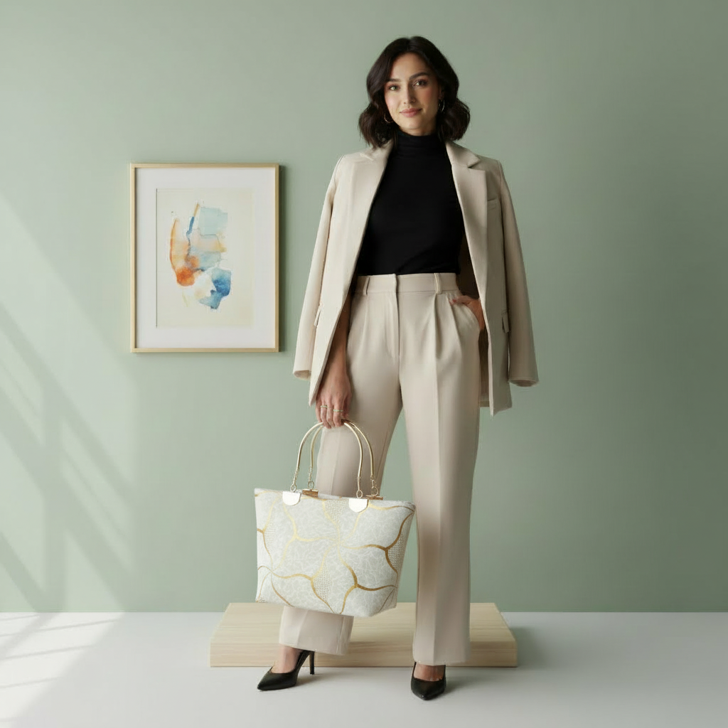 Geometric white-gold-bag