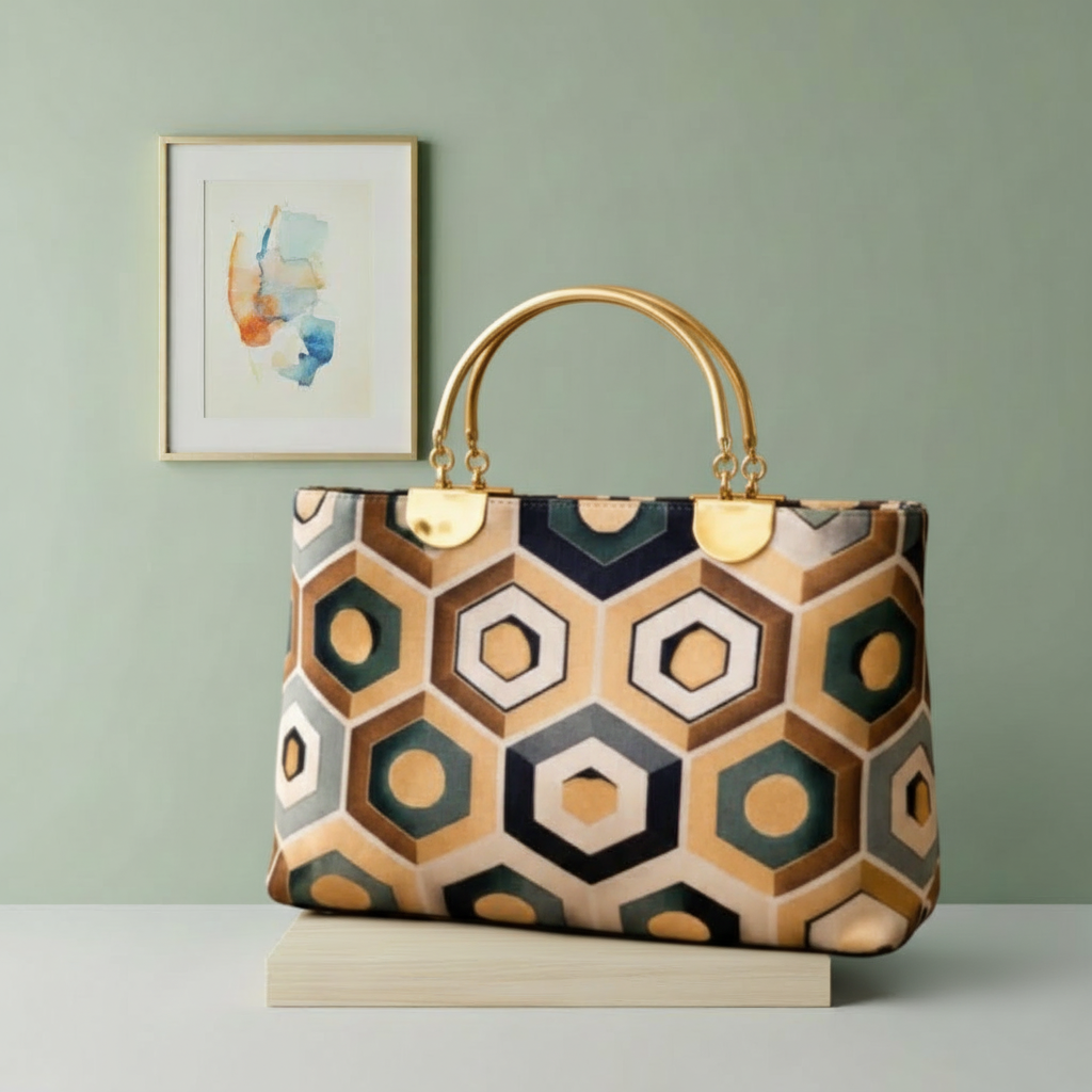 Geometric beige-navy-bag