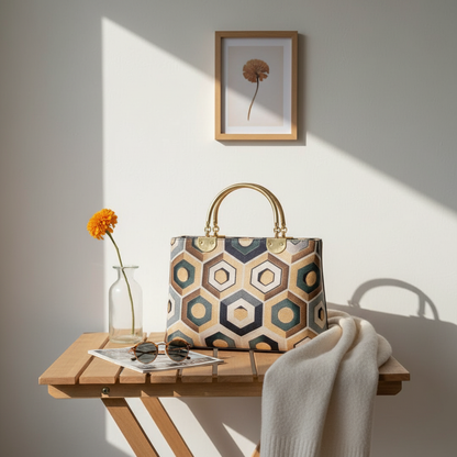 Geometric beige-navy-bag