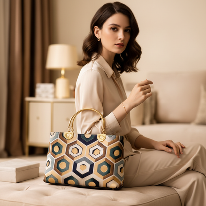 Geometric beige-navy-bag