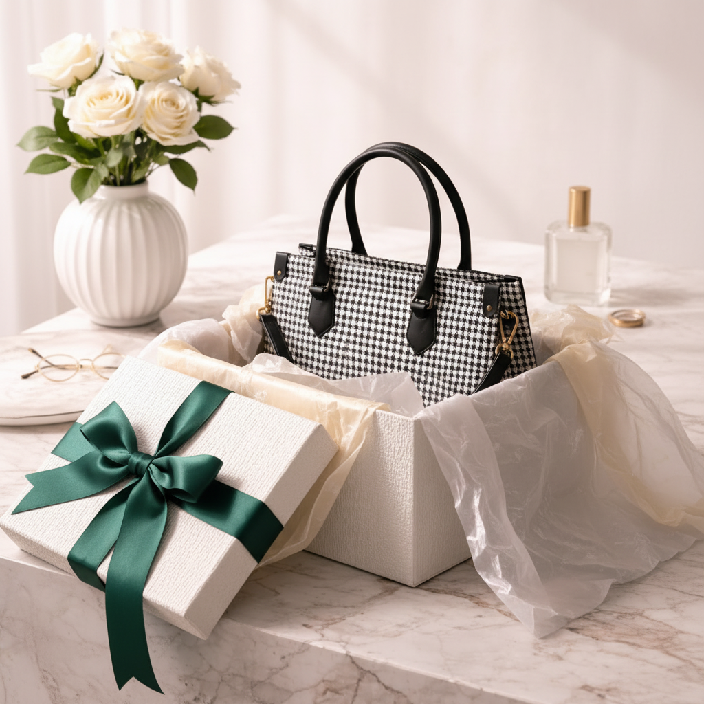 black & white houndstooth handbag